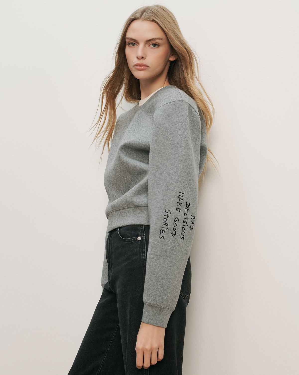 Beaumont Embroidered Sweatshirt in Light Heather Grey - Veronica Beard Popular
