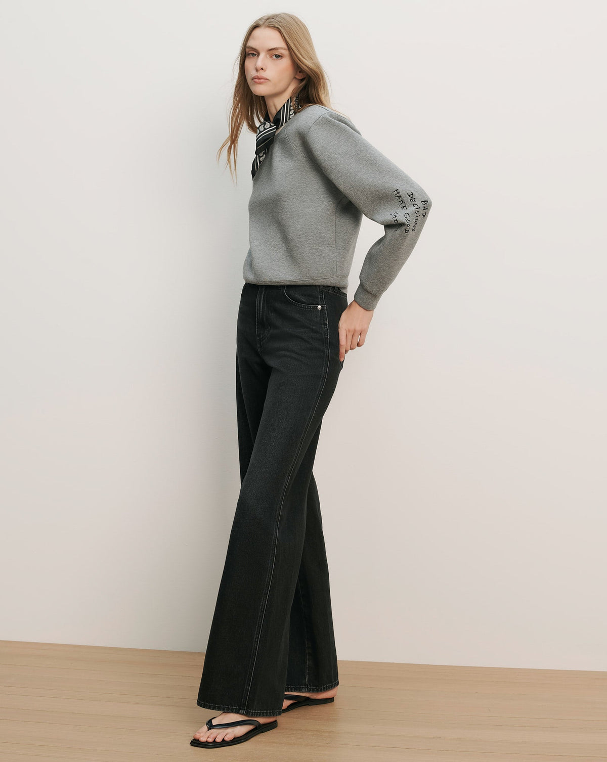 Beaumont Embroidered Sweatshirt in Light Heather Grey - Veronica Beard Popular