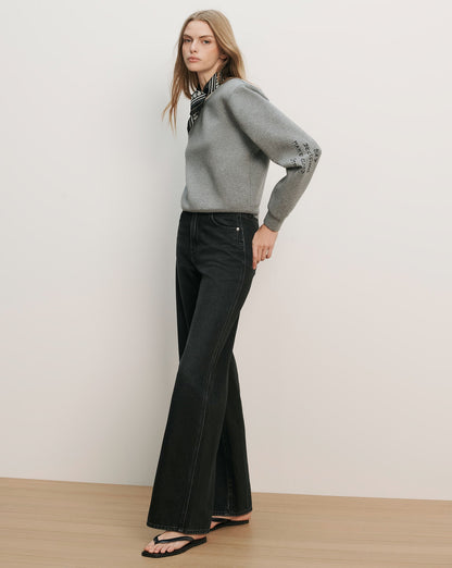 Beaumont Embroidered Sweatshirt in Light Heather Grey - Veronica Beard Popular
