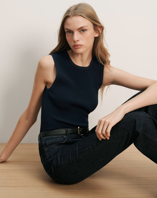Sid Crewneck Knit Tank Top in Navy - Veronica Beard Recommended