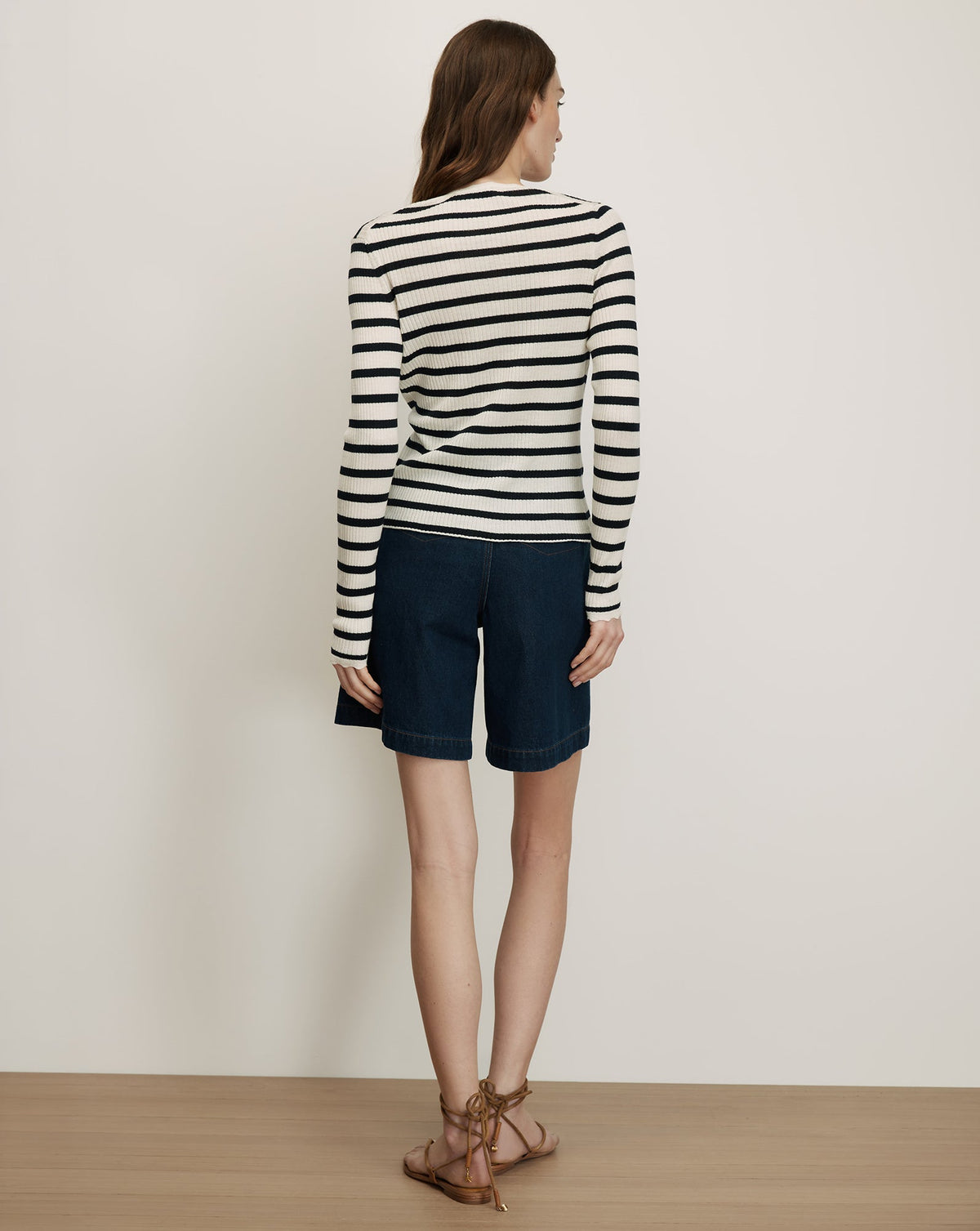 Anwin Merino Wool Cardigan in Dove White & Navy Stripes - Veronica Beard Everyday