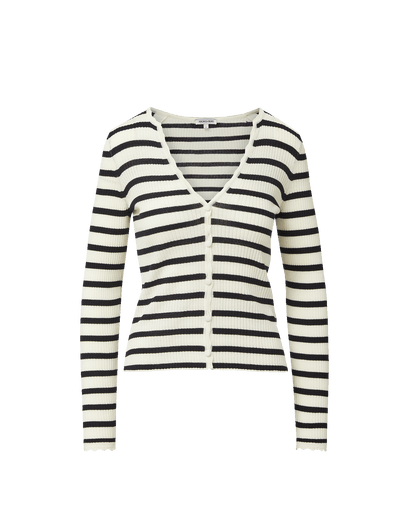 Anwin Merino Wool Cardigan in Dove White & Navy Stripes - Veronica Beard Everyday