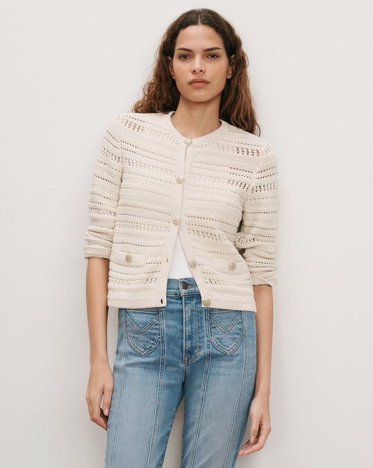 Bellingham Pointelle Cardigan in Ecru - Veronica Beard Special Offer