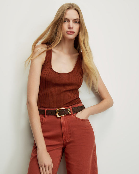 Birke Merino Wool Tank Top in Rust - Veronica Beard Best Price