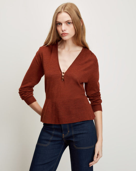 Zainen Merino Wool Pullover in Rust - Veronica Beard New