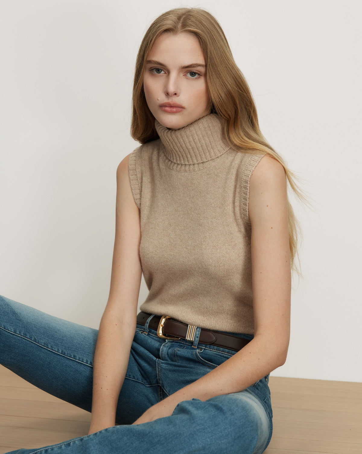 Mazzy Cashmere Sleeveless Sweater in Oatmeal - Veronica Beard Deals