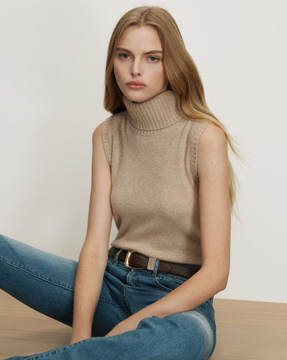 Mazzy Cashmere Sleeveless Sweater in Oatmeal - Veronica Beard Deals