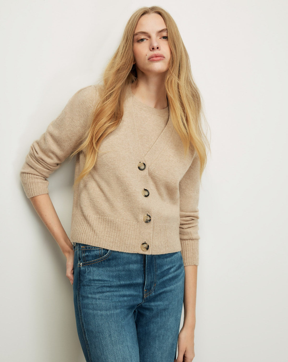 Solene Cashmere Cardigan in Oatmeal - Veronica Beard Hot Sale
