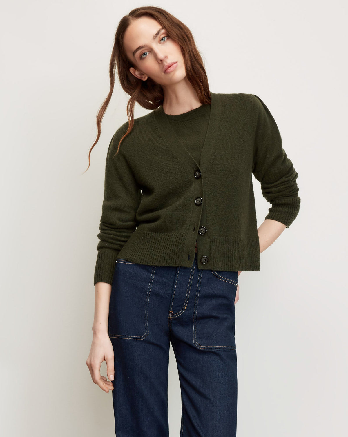 Solene Cashmere Cardigan in Loden - Veronica Beard Signature