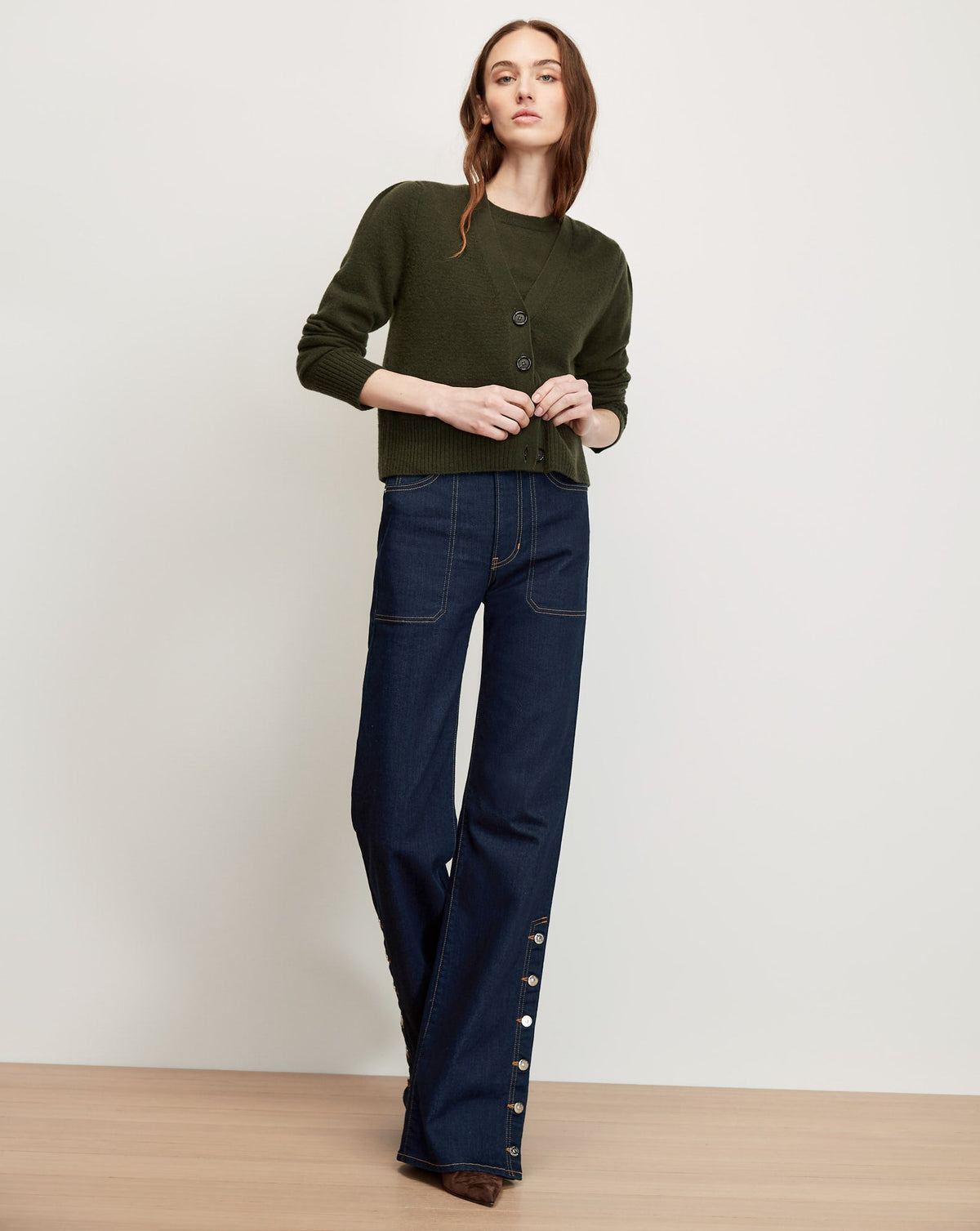 Solene Cashmere Cardigan in Loden - Veronica Beard Signature