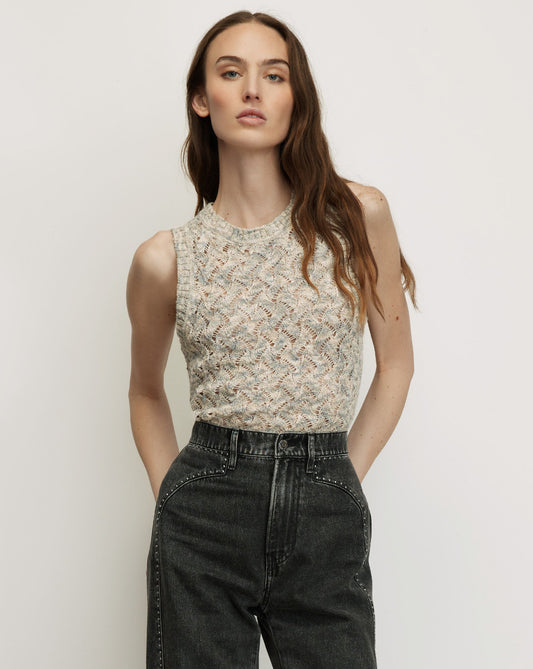 Jerrel Cropped Knit Tank Top in Off-White Dove Multi - Veronica Beard Exclusive