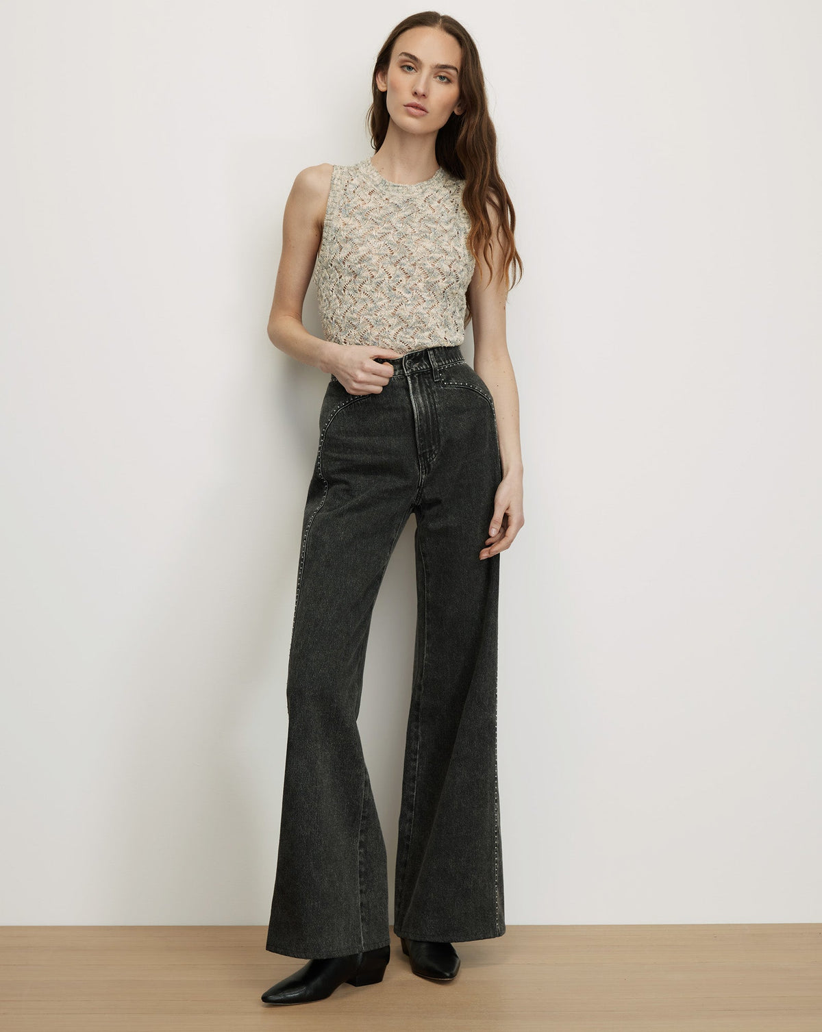 Jerrel Cropped Knit Tank Top in Off-White Dove Multi - Veronica Beard Exclusive