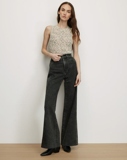 Jerrel Cropped Knit Tank Top in Off-White Dove Multi - Veronica Beard Exclusive