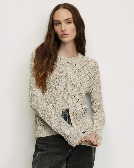 Drummond Pointelle Cardigan in Off-White Dove Multi - Veronica Beard Customer Favorite
