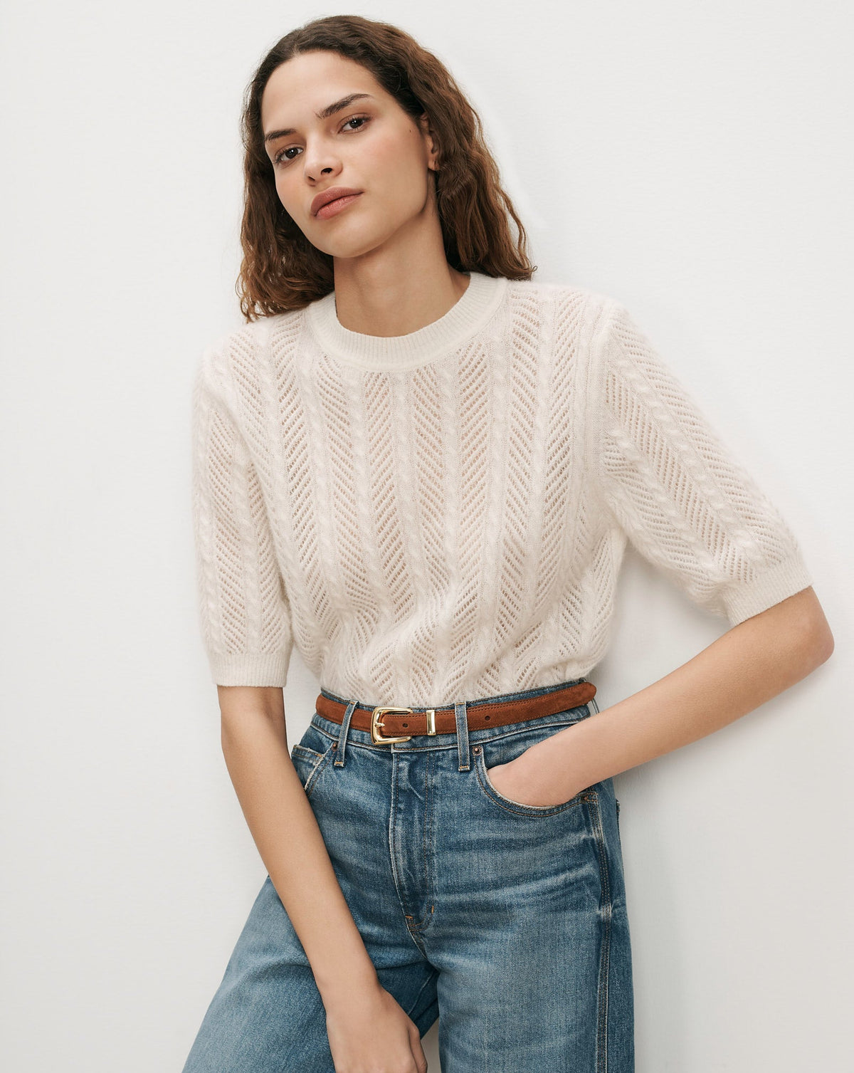 Shana Pointelle Sweater in Dove White - Veronica Beard Deals