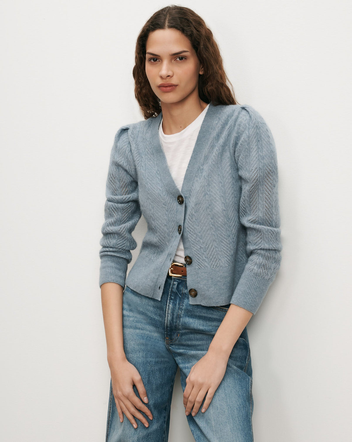 Solene Pointelle Cardigan in Blue River - Veronica Beard Everyday