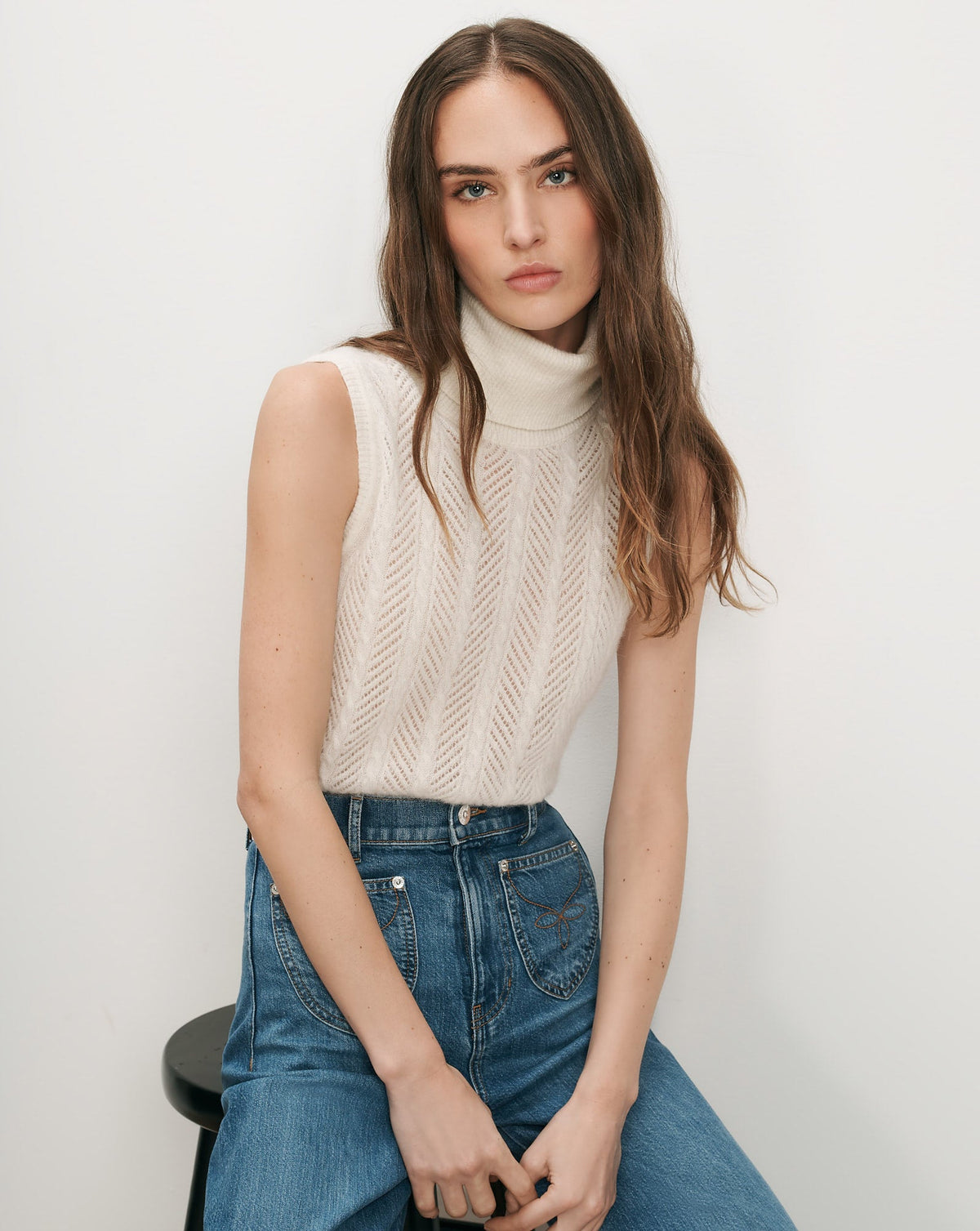 Mazzy Pointelle Sleeveless Sweater in Dove White - Veronica Beard Recommended