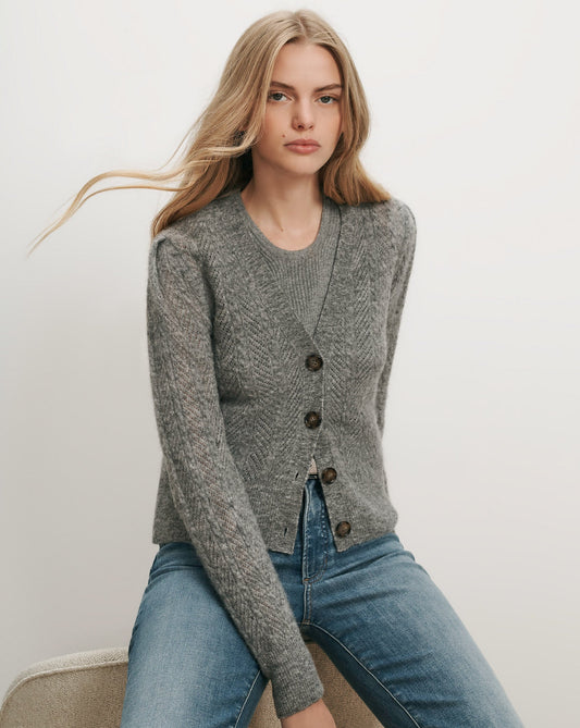 Solene Pointelle Cardigan in Heather Grey - Veronica Beard Best Price