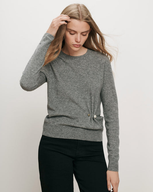 Frankie Brooch Pullover in Medium Heather Grey Cashmere - Veronica Beard Popular