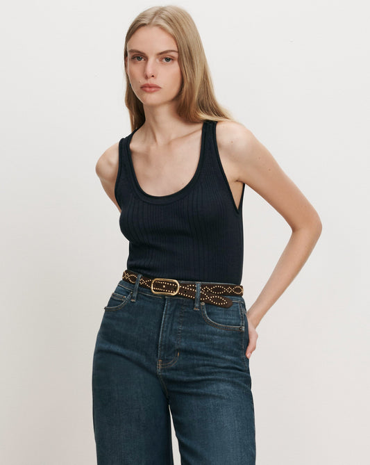 Birke Merino Wool Tank Top in Heritage Navy Melange - Veronica Beard Best Price
