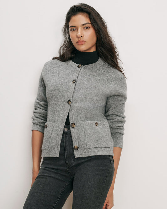 Elwood Merino Wool Cardigan in Medium Heather Grey - Veronica Beard Exclusive