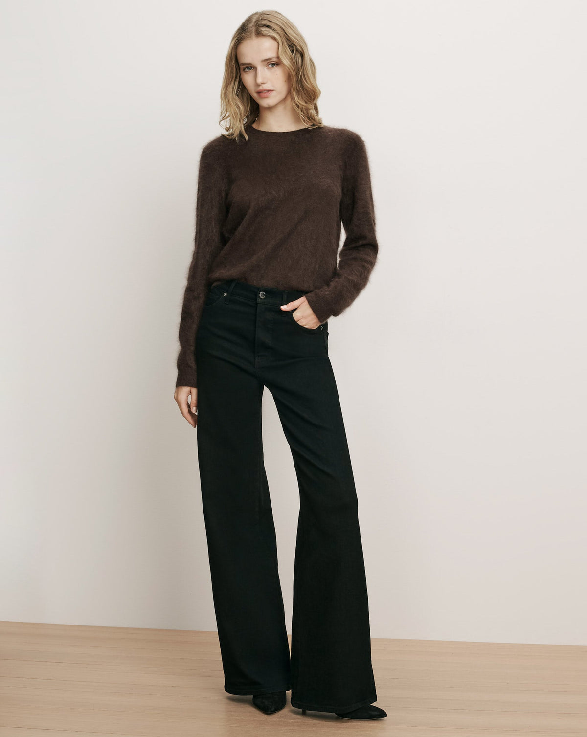 Frankie Brushed Cashmere Pullover in Dark Brown - Veronica Beard Sale
