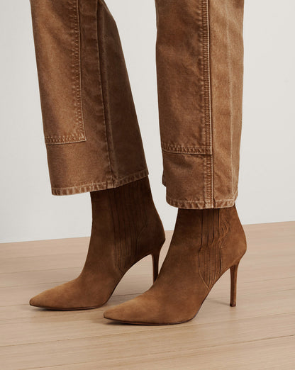 Lisa Stiletto Mid-Heel Ankle Boot in Chestnut - Veronica Beard Trusted