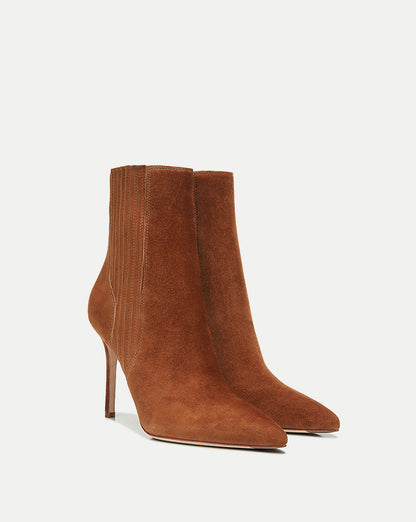 Lisa Stiletto Mid-Heel Ankle Boot in Chestnut - Veronica Beard Trusted