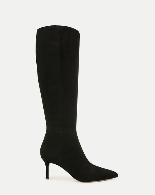Lisa Mid-Heel Boot in Black Suede - Veronica Beard Classic