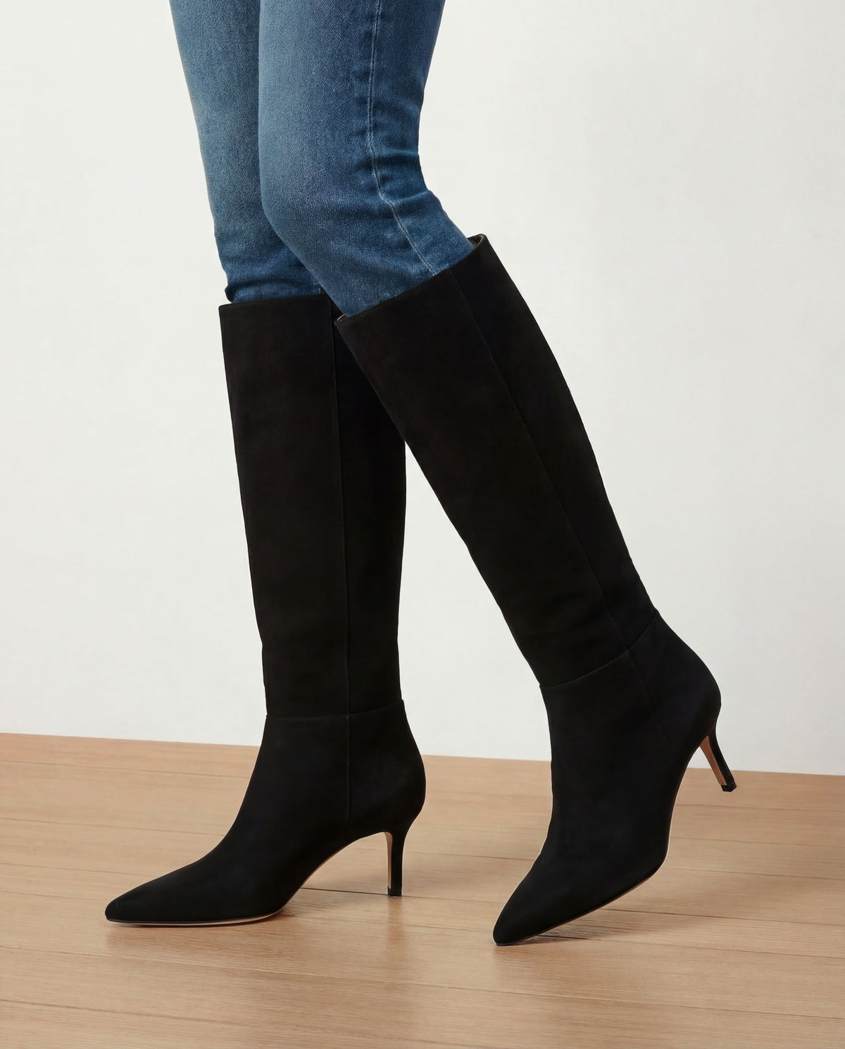 Lisa Mid-Heel Boot in Black Suede - Veronica Beard Classic