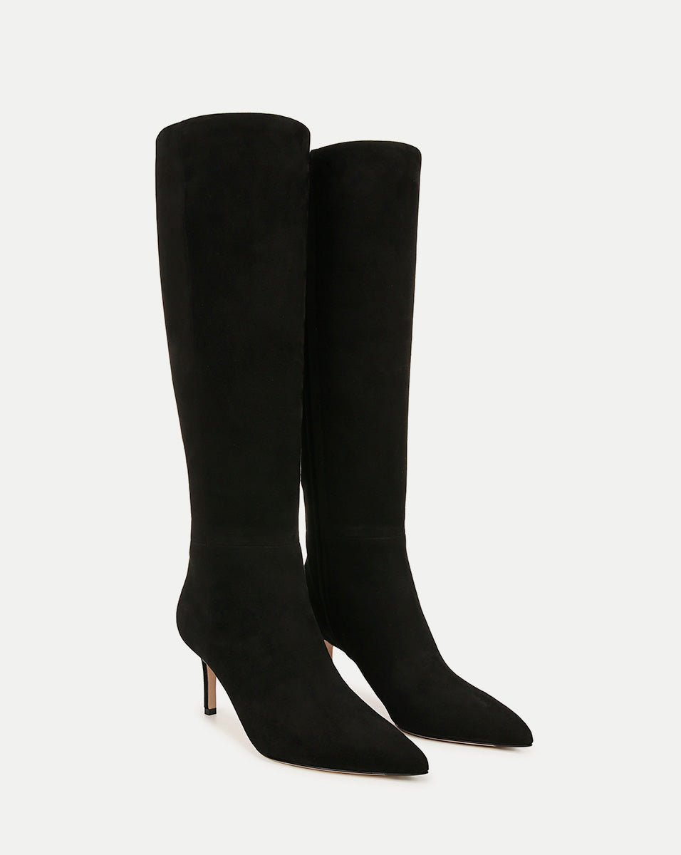 Lisa Mid-Heel Boot in Black Suede - Veronica Beard Classic