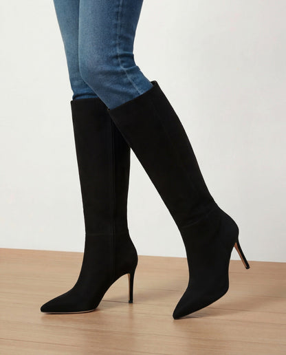 Lisa Stiletto Boot | Wide-Calf in Black Suede - Veronica Beard Deals