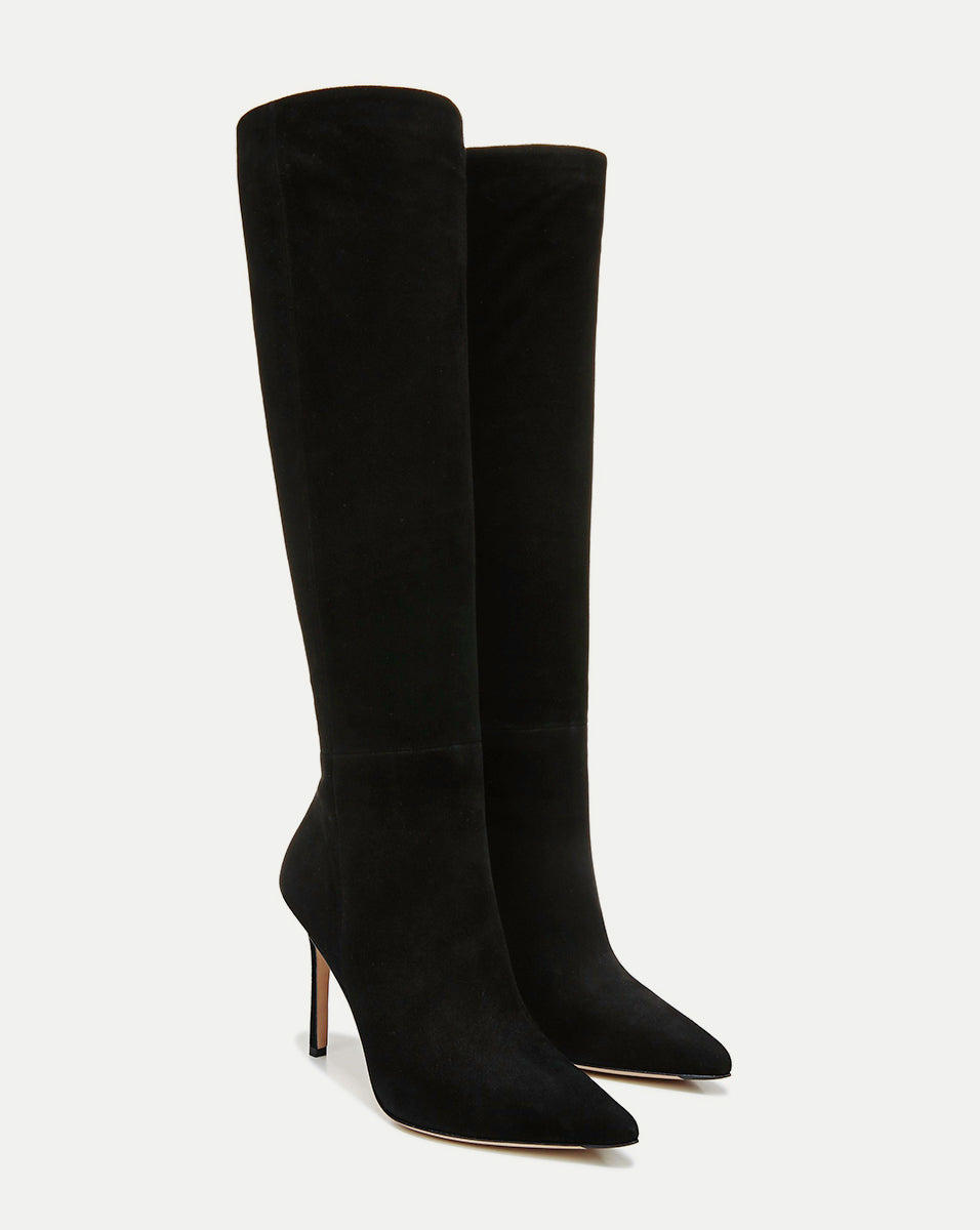 Lisa Stiletto Boot | Wide-Calf in Black Suede - Veronica Beard Deals