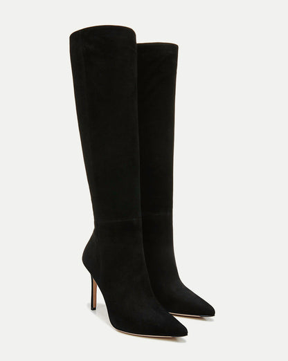 Lisa Stiletto Boot | Wide-Calf in Black Suede - Veronica Beard Deals