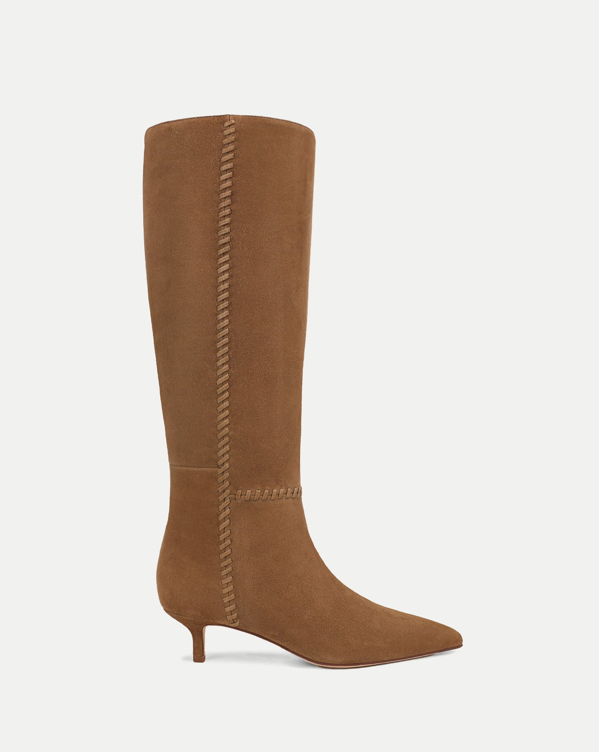 Lisa Whipstitch Kitten-Heel Boot in Brown Suede - Veronica Beard Top Pick