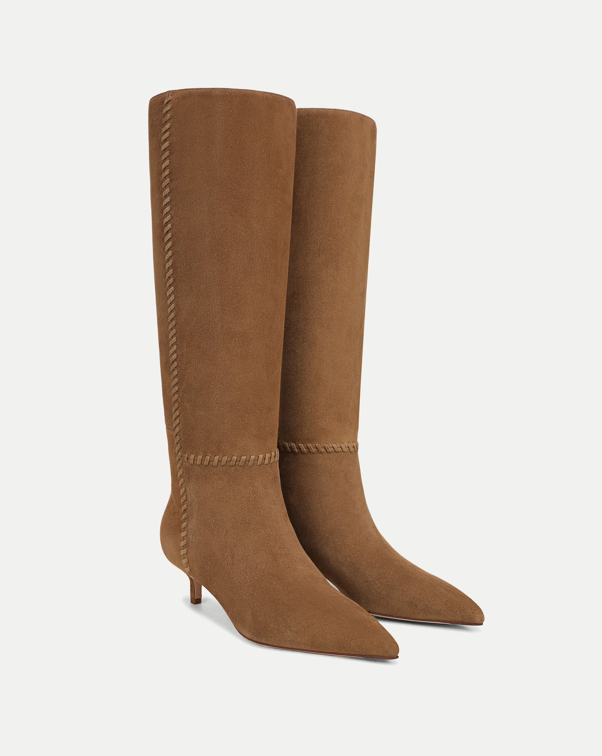 Lisa Whipstitch Kitten-Heel Boot in Brown Suede - Veronica Beard Top Pick