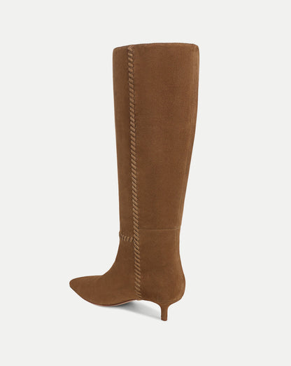 Lisa Whipstitch Kitten-Heel Boot in Brown Suede - Veronica Beard Top Pick
