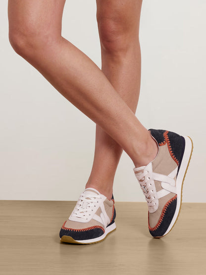 Penrose Whipstitch Sneaker in Sand/Navy - Veronica Beard Top Pick