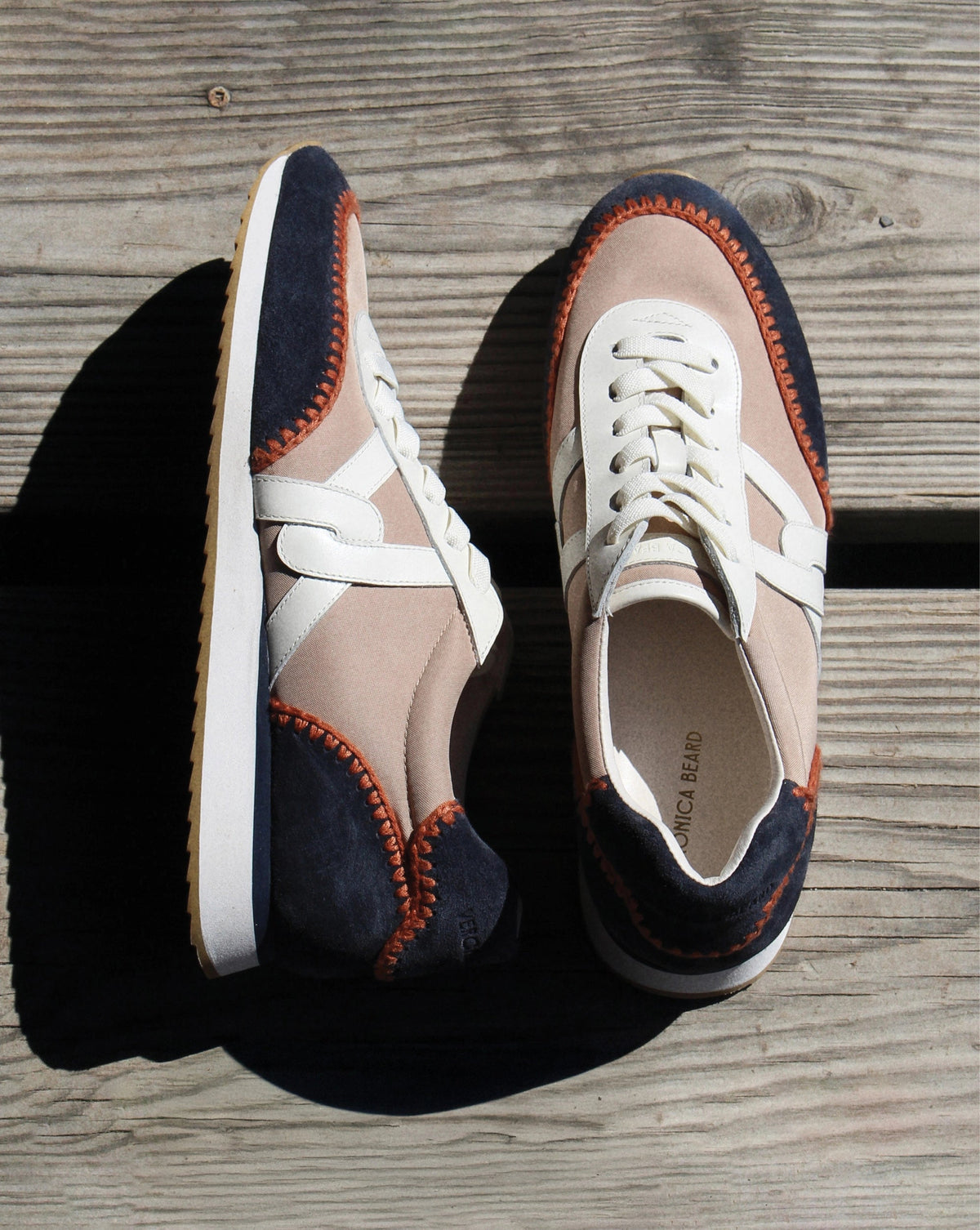 Penrose Whipstitch Sneaker in Sand/Navy - Veronica Beard Top Pick