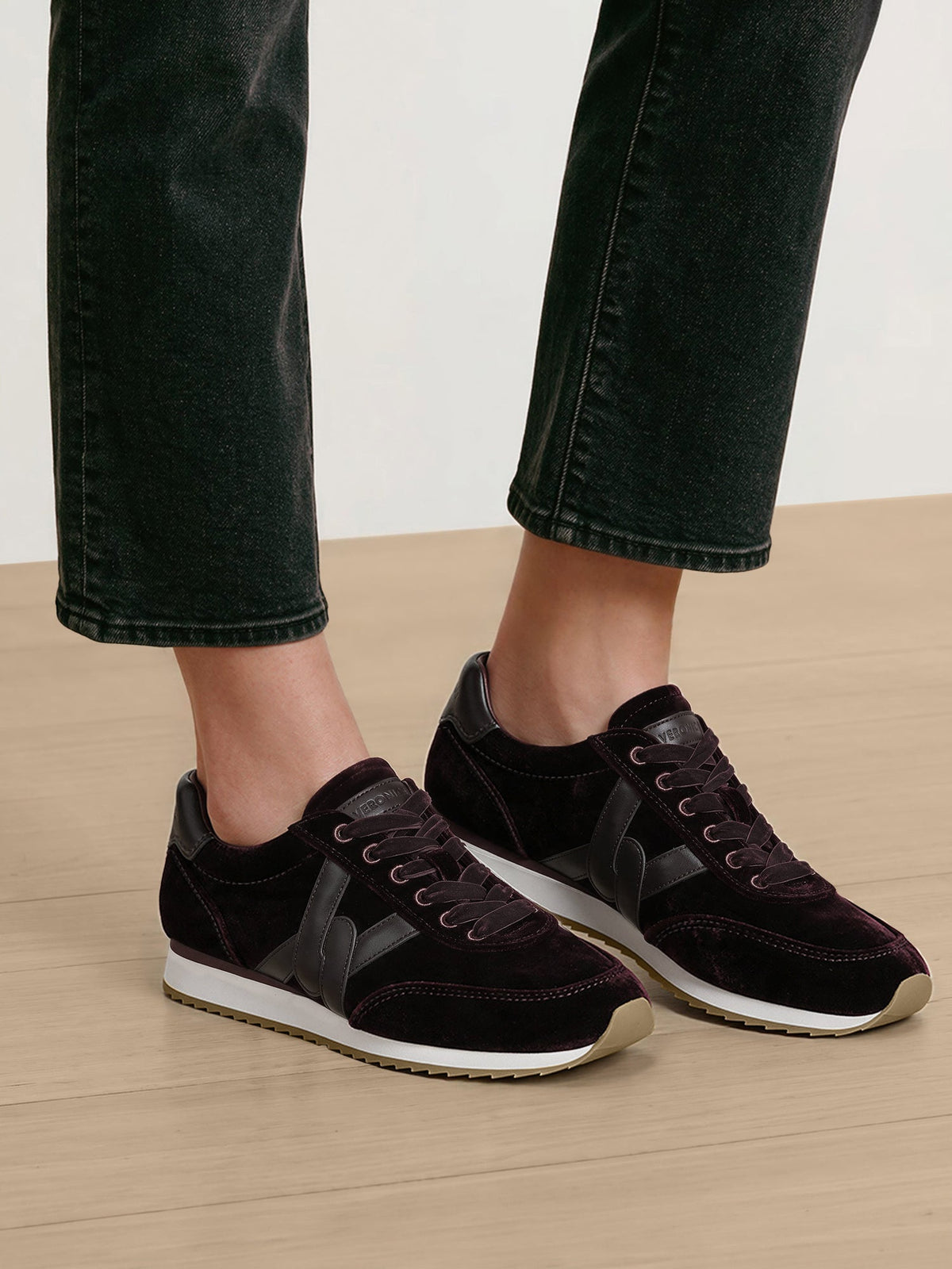 Penrose Velvet Sneaker in Burgundy & Brown - Veronica Beard Latest