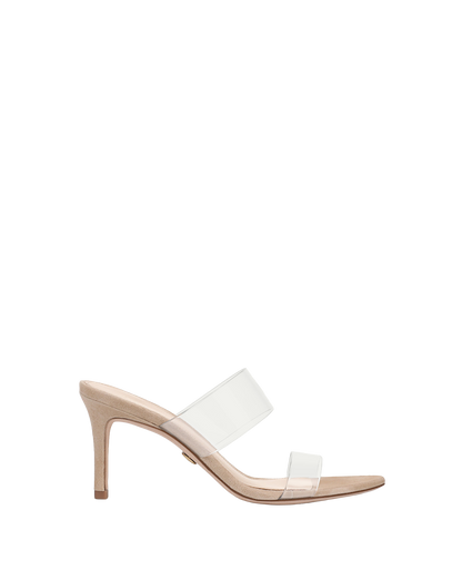 Asha Mid-Heel Sandal in Sand/Clear - Veronica Beard Trusted
