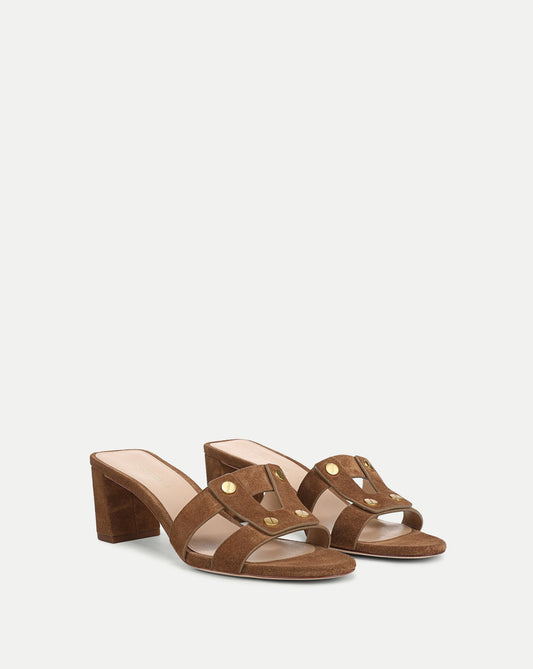 Via Suede Heeled Sandal in Brown Chestnut - Veronica Beard Recommended
