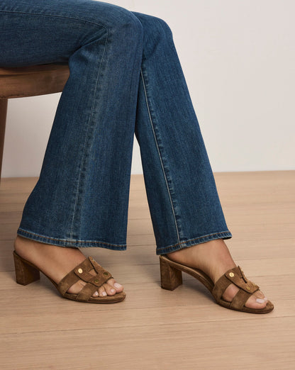 Via Suede Heeled Sandal in Brown Chestnut - Veronica Beard Recommended
