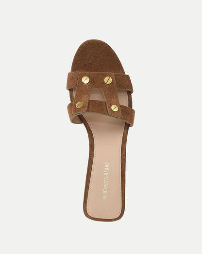 Via Suede Heeled Sandal in Brown Chestnut - Veronica Beard Recommended