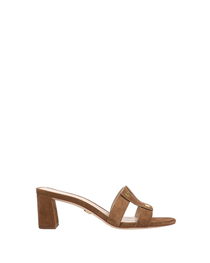 Via Suede Heeled Sandal in Brown Chestnut - Veronica Beard Recommended