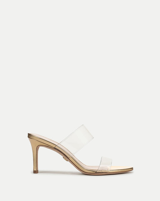 Asha Mid-Heel Sandal in Clear/Pale Gold - Veronica Beard Trusted
