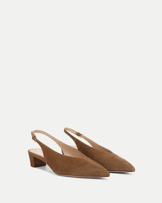 Pamela Slingback Heel in Brown Suede Chestnut - Veronica Beard Best Seller