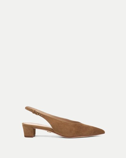 Pamela Slingback Heel in Brown Suede Chestnut - Veronica Beard Best Seller