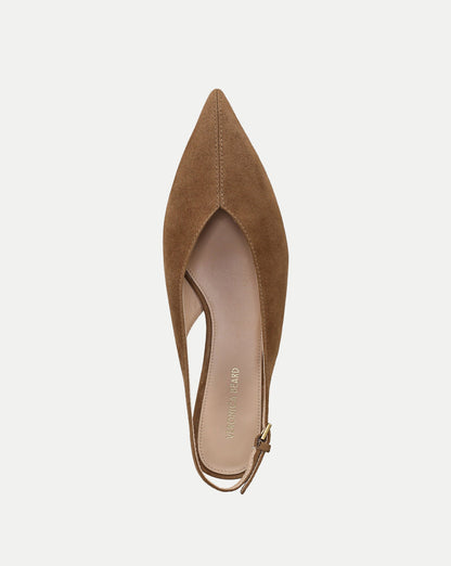 Pamela Slingback Heel in Brown Suede Chestnut - Veronica Beard Best Seller