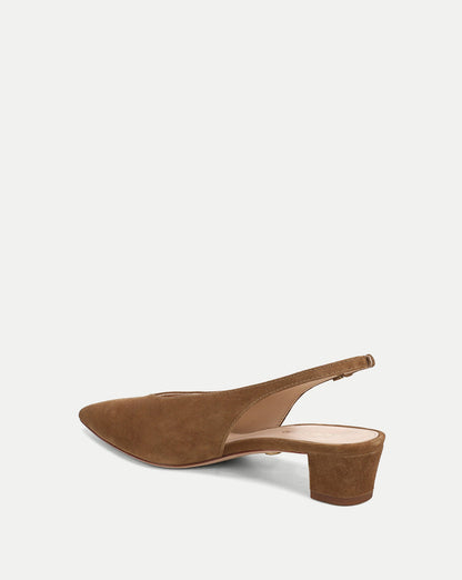 Pamela Slingback Heel in Brown Suede Chestnut - Veronica Beard Best Seller